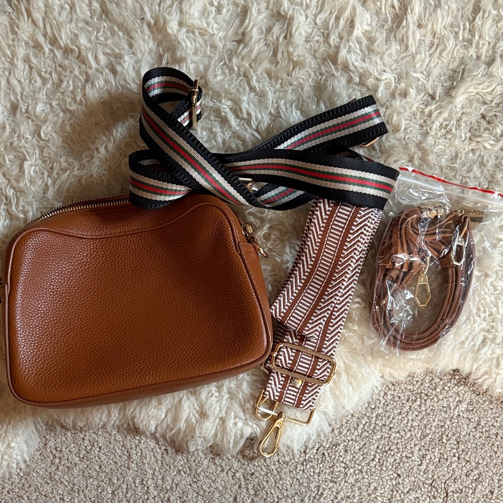 Pom Pom London Brown Crossbody Bag with Multiple Straps
